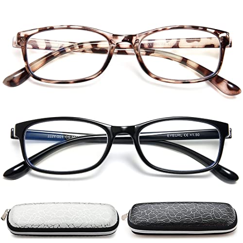 EYEURL Reading Glasses for Women Blue Light Blocking - 2 Pack Lightweight Computer Readers +2.5 Glare Blocking Ladies Eyeglass