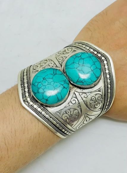 Natural Turquoise Bracelet, Gemstone Bracelet, Ethnic Cuff Bracelet, Adjustable Bracelet, Statement Boho Cuff, Gemstone Jewelry