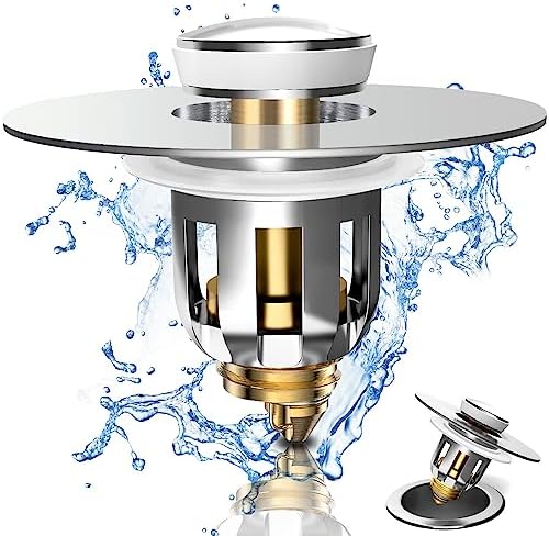 Bathroom Sink Stopper MALACHI,1.1~1.5” Bathtub Stopper with Hair Catcher, Bullet Core Push Type Basin Pop-Up Drain Filter