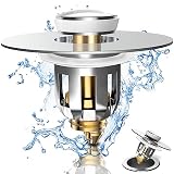 Bathroom Sink Stopper MALACHI,1.1~1.5” Bathtub Stopper with Hair Catcher, Bullet Core Push Type Basi