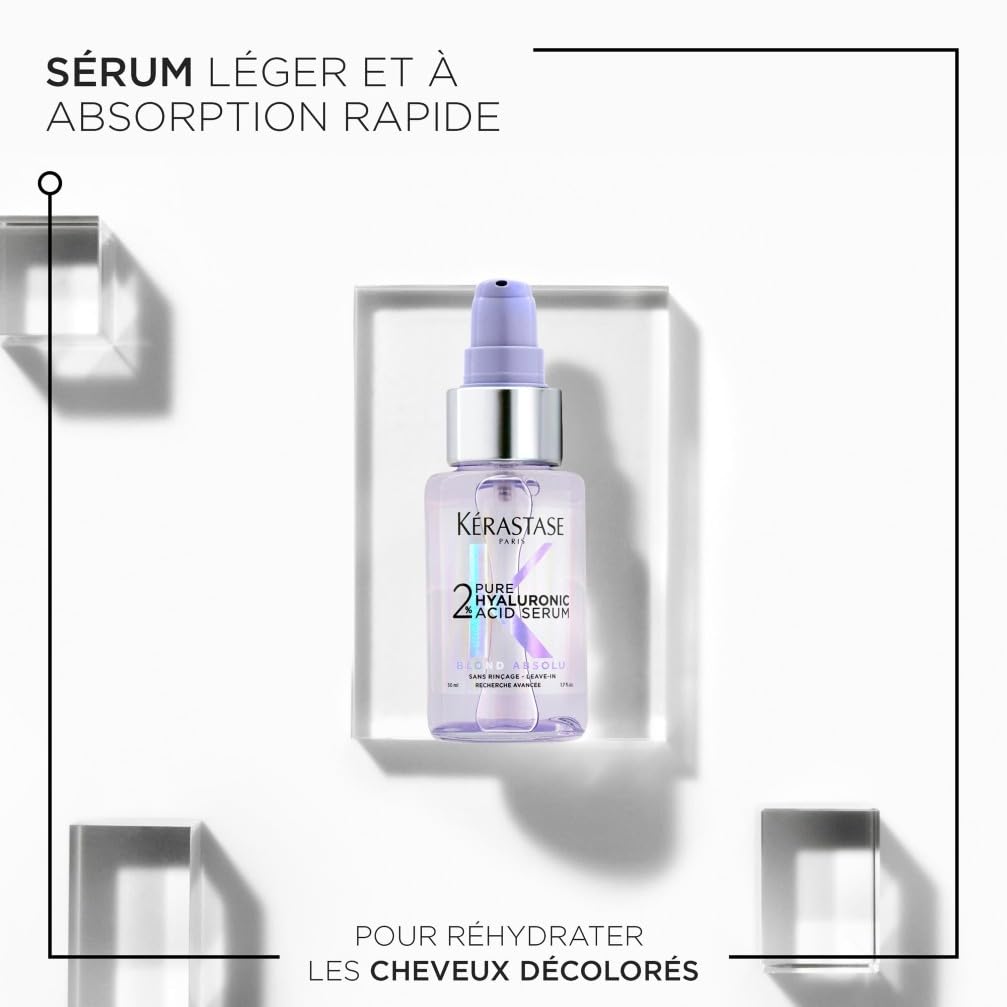 Kérastase, Blond Absolu, Sérum Réparateur & Fortifiant à l'Acide Hyaluronique Pure 2%, Pour Cheveux Blonds, Méchés & Décolorés, Texture Légère, 50 ml