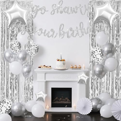 Silber Go Shawty It's Your Birthday Banner Ballons Dekorationen, Glitter Silber Geburtstag Banner mit Fransen Vorhang weiß Ballon Stern Folie Ballon für Mädchen Frauen Männer Hip Hop Rap Thema Party