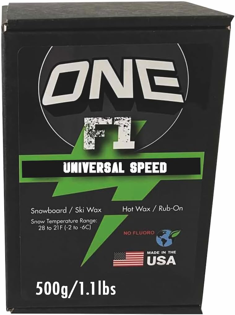 One Mfg 500g/1.1lbs. F1 Universal Conditions Speed Wax-Snowboard/Ski/Nordic-Universal High-Performance, Fast + Durable- Our Factory-USA No Fluoro-Range: 28ºF to 21ºF (-2ºC to -6ºC)