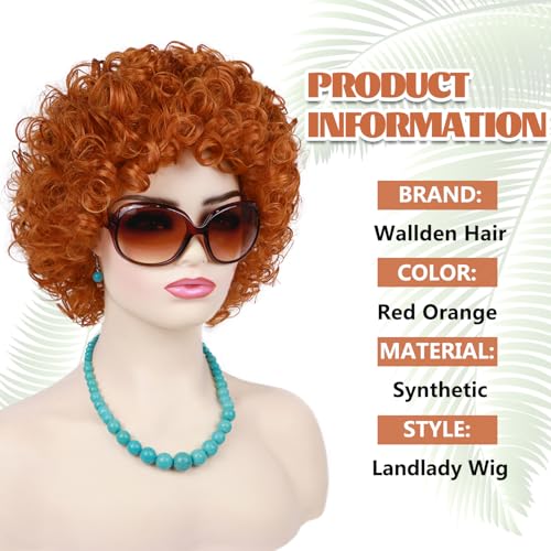 Image of Red Orange Wig + Sunglasses + Jewelry Set for Women Costume Short Curly Reddish Wigs for Landlady Cosplay Halloween Party or Fun (5pcs)