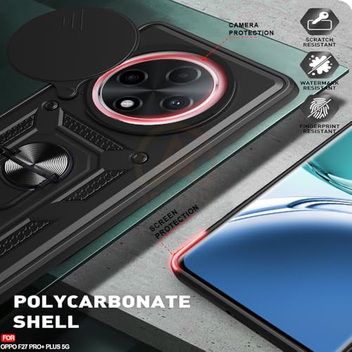 Image of Armor Bumper Back Cover Case for Oppo F27 PRO Plus 5G Rotating Camera Cover, Ring Holder & Kickstand | Heavy Duty & 360 Degree Protection Oppo F27 PRO Plus 5G Back Cover (Black)