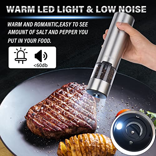 Duyiho Rechargeable Electric Salt And Pepper Grinder Set With Double Charging Base, Refillable Automatic Black Peppercorn & Sea Salt Spice Mill Shakers Set With Adjustable Coarseness & Led Light #TOP4