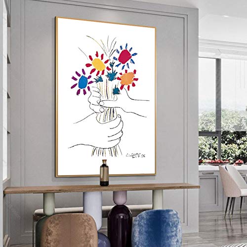 Dittelle Pablo Picasso-Bouquet of Peace Flowers Canvas Art Posters and Prints Abstract Flowers Canvas Paintings Wall Art Pictures 50x70cm Sin marco