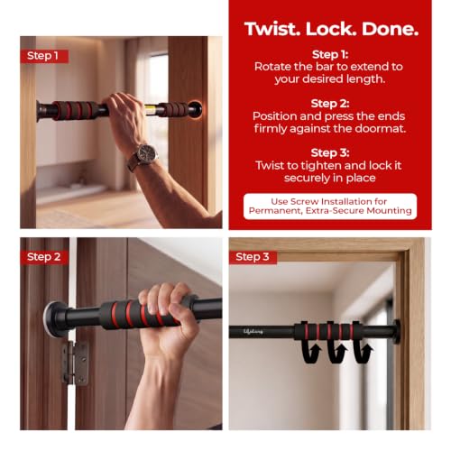 Image of Lifelong Pull Up Bar for Home| Adjustable 62-100 cm Doorway Pull Up Bar with Built-in Leveller |No Drill Installation |100kg Capacity, Anti-Slip Lock, Foam Grip Handles |Gym Equipment for Home Workout
