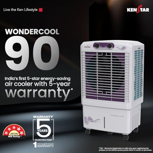 Image of Kenstar Wondercool HC 90 Desert Air Cooler 90L Honeycomb Pads Powerful Air Throw High Speed Motor Inverter Compatible 5 Star BEE Rating with 5 Year Warranty
