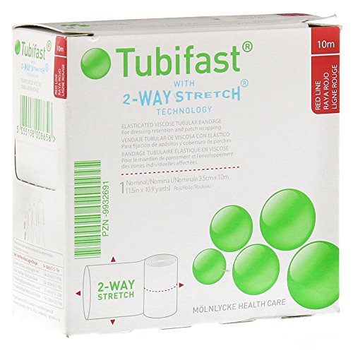 Tubi Fast 2434 fasce elastiche tubo viscosa Rotolo 10 m, Piccolo Riga Rosso, 3,5 cm