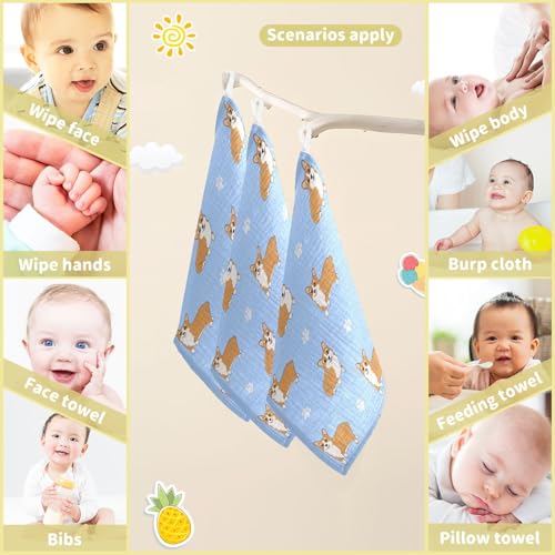 Image of vvfelixl Corgi Paws Baby Burp Cloths Baby Muslin Washcloths for Boys Girls Cotton Baby Face Towel for Newborn Infants Soft and Absorbent 11.8 X 11.8 in, 5 Pack