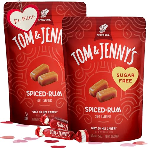 Tom & Jenny's Sugar Free Candy (Soft Caramel) with Spices and Vanilla - Low Net Carb Keto Candy - with Allulose and Maltitol - (Spiced Rum Caramel, 2-pack)