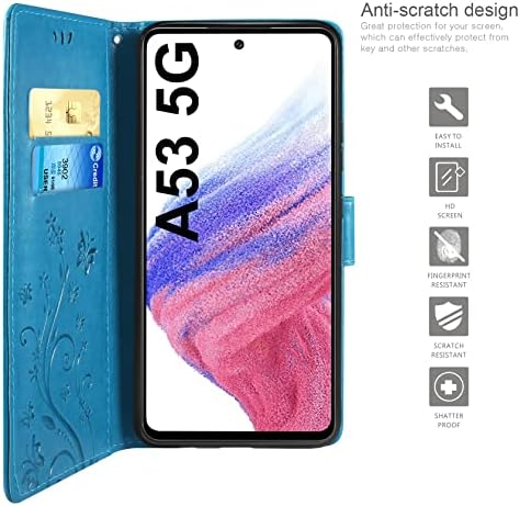 AROYI Case Compatible with Samsung Galaxy A53 5G Case and Screen Protector,Wallet Case PU Leather with Card Slots Folding Stand Magnetic Scratchproof Protect Flip Cover for Samsung Galaxy A53 5G Blue