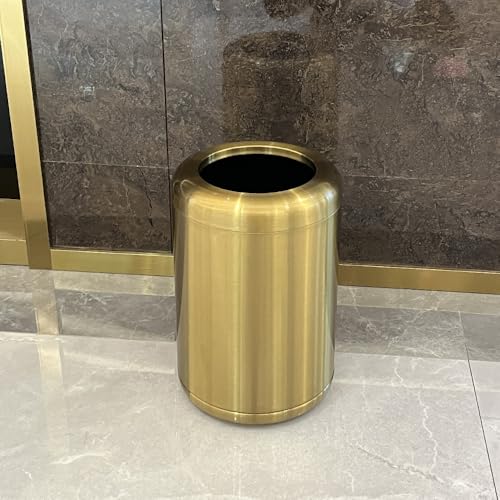 Image of 2.6Gallon /10L Bathroom Brass Trash Can, Bronze Brushed Gold Garbage Can, Stainless Steel Waste Basket, for Bedroom Hotel Powder Room Rv Home Toilet Office (135 Gold)