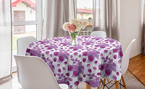 ABAKUHAUS Mauve Nappe Ronde, Vivid Branch Framboises, Nappe en Cercle pour Salle à Manger ou Cuisine, 150 cm, Violet et Violet
