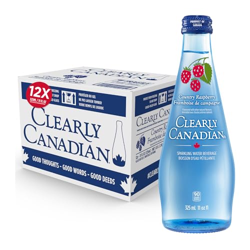 Image of Clearly Canadian Sparkling Flavored Water, 11 oz Glass Bottles - Variety of Refreshing Flavors, Premium Carbonated Beverage, Available in 12-Pack and 24-Pack Options (12 Pack, Country Raspberry)