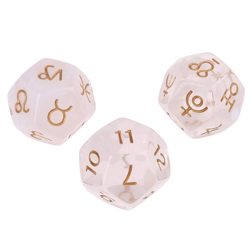Yuly 3Pcs/Pack Astrological Dices 12 Sided Polyhedral Dice Astrology Tarot Card Divination Zodiac Dices Set Brass Dice