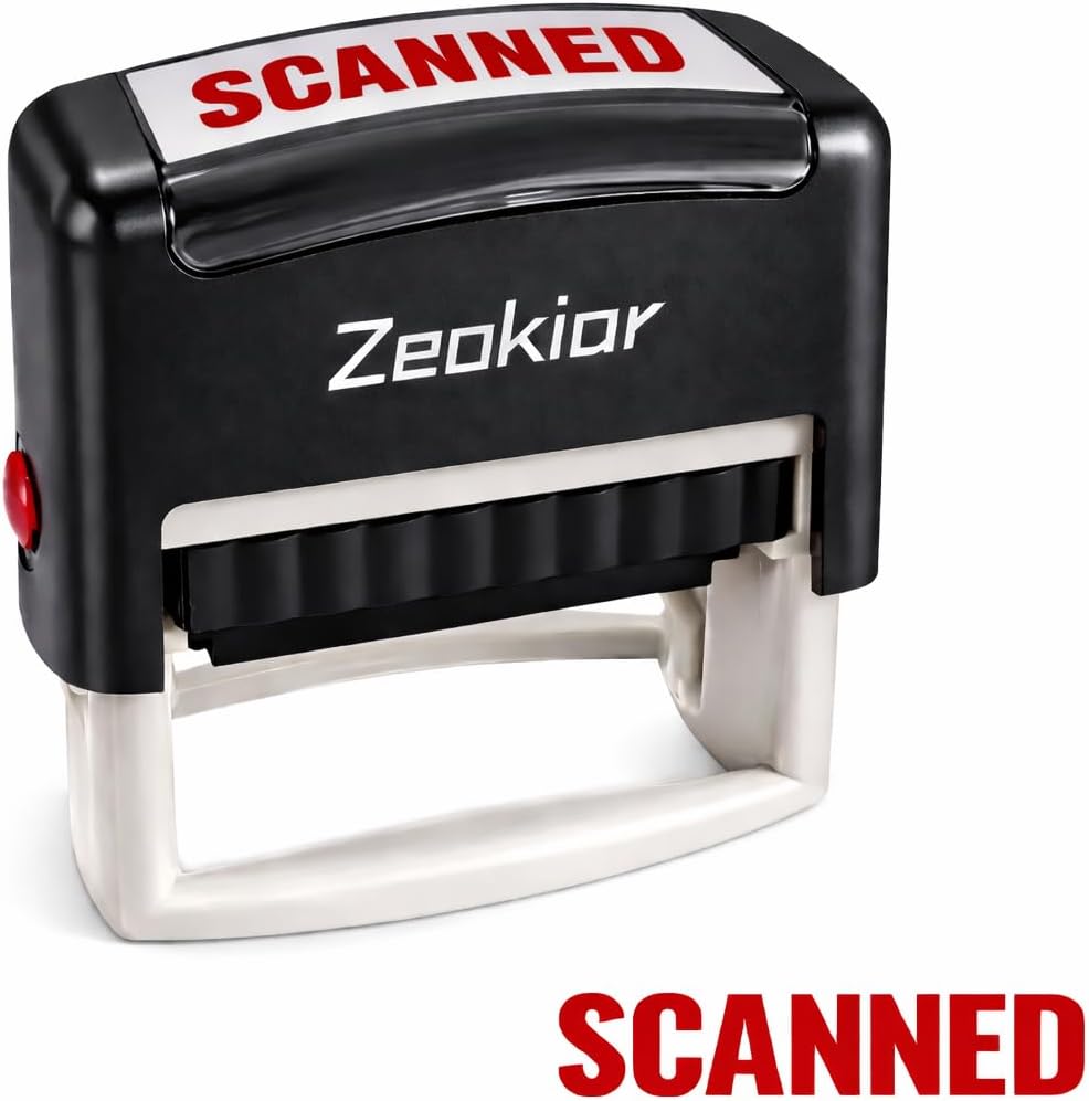 Scanned Stamp, Scanned Self Inking Rubber Stamps for Business | Scanned Stamp for Bookkeeping, Ordering, Accounting, Work, Office Business Stamps - Red Ink Scan Stamp
