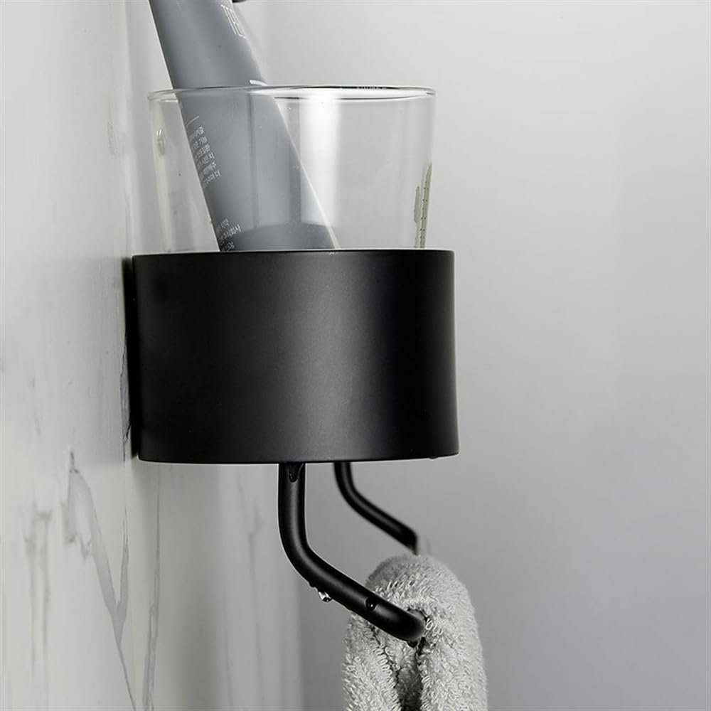 Duschablage, selbstklebend, mit Handtuchstange, modernes Aluminium-Duschregal mit abgerundeten Kanten, schwarzes Badezimmerregal (48 cm) für Küche und Bad, 2 Stück