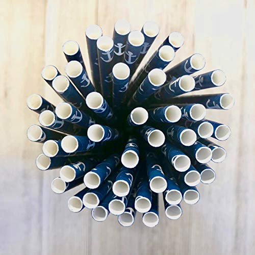 Pitillos de Papel Tema Náutico Azul Marino Blanco 50 Pz miniatura 4