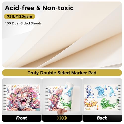 Image of Soucolor Marker Paper Sketchbook,Bleedproof Maker Paper 9 inchx12 inch | Professional Bleedproof Marker Pad for Alcohol Markers 100 Sheets 73lb /120gsm Thick No-Penetration Drawing Paper