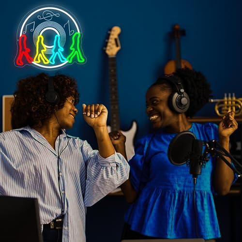 Image of Rock Band Neon Sign for Wall Decor Dimmable Four People Walking Neon Light LED Abbey Road Sign for Man Cave Music Stage Concert Bedroom Party Club Bar Christmas Birthday Gifts Size13.7*12.4In(WZCP022)