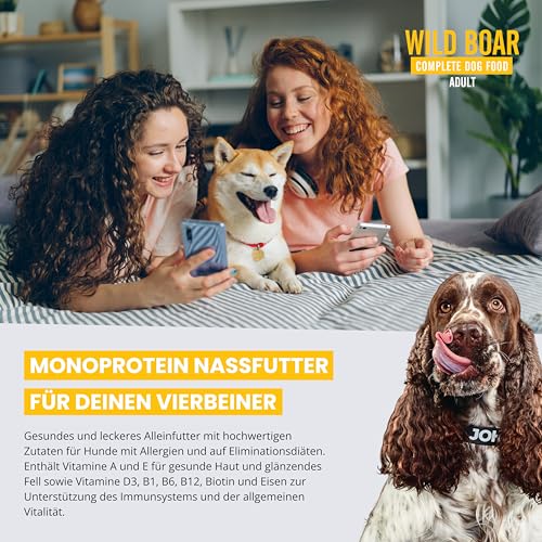 JOHN DOG Hundenassfutter Pure Black Wild - Premium Getreidefreies Hundefutter mit 96% Fleisch - Monoprotein Nassfutter für ausgewachsene Hunde 6 x 800g