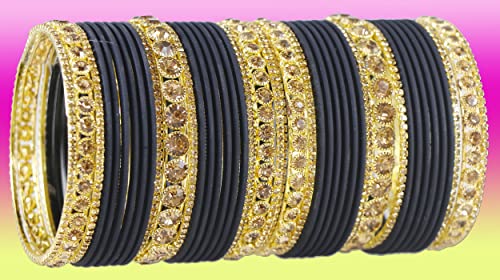 Image of NMII Non-Precious Metal Base Metal and Studded Zircon Gemstone and Matte Finish Worked Bangle set for Women /Girls