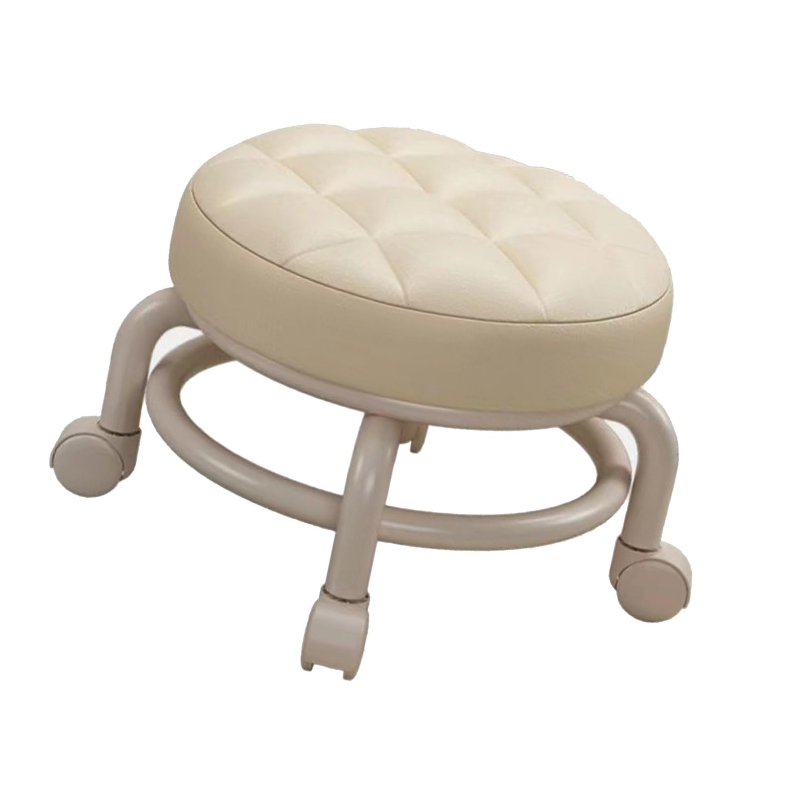 Taburete bajo con Ruedas Cuero PU con Asiento de Esponja Suave Cómodo Diseño Giratorio de 360 ​​Grados para Uso en Casa o para Niños y Adultos