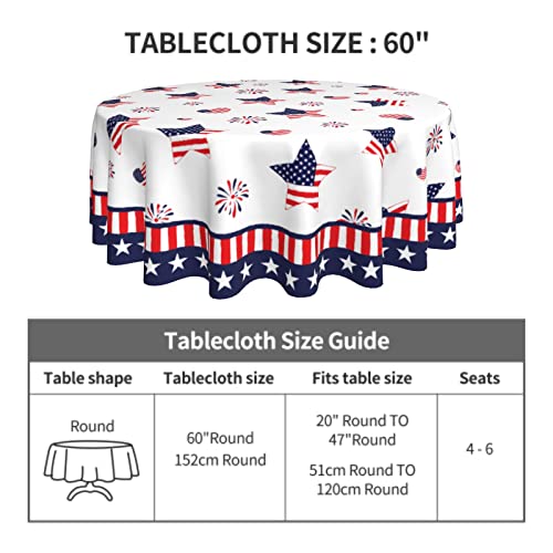 Giwawa Patriotic Round Tablecloth, 60 Inch Memorial Day Usa Stars Hearts Firework Circular Table Cover For Kitchen Dinning Holiday, 4Th Of July American Flag Decorative Washable Table Cloth #TOP4