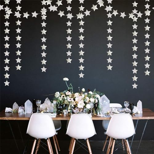 Image of Glitter-Silver Party-Decorations Star Christmas Garland - 62ft Birthday Twinkle Little Star Hanging Streamers Banner,Bachelorette Engagement Wedding New Years Supplies Decor Hugtmr