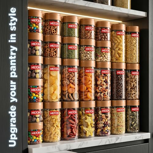 Image of MILTON Stack IT 500 Airtight Kitchen Jars Set of 2 I Food Grade Plastic Kitchen Storage and Containers I Transparent, Stackable & Unbreakable I 360 ml each I Brown