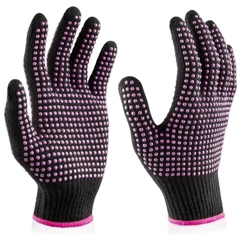 Benherofun Heat Resistant Gloves with Silicone Bumps - Professional Heat Gloves for Hair Styling, Heat Proof Gloves for Wand Curling Iron (2Pcs Purple) Cover