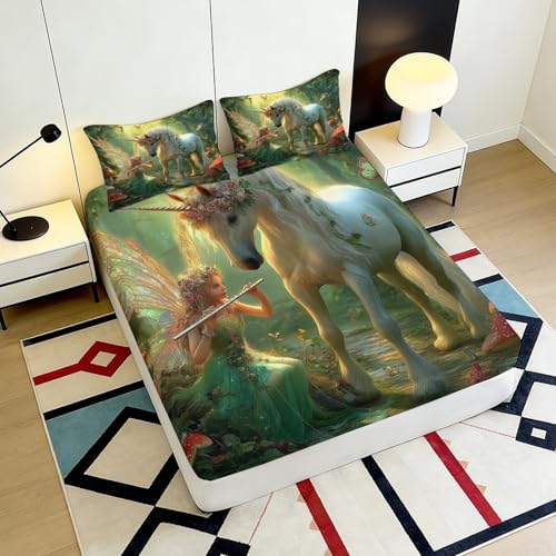 Drap-housse imprimé 3D licorne microfibre lit 90x200 - 6