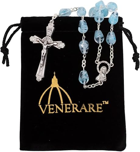 Miniatura 2 de Rosario de cristal y metal con grandes cuentas de granizo  Crucifijo plateado  Cómodo de sostener  Gran regalo católico para la primera comunión y