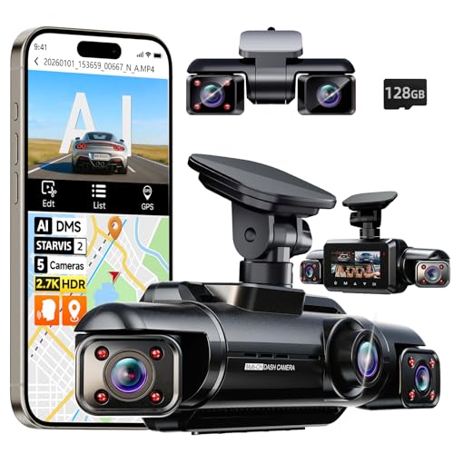 Neideso 5 Channel 360 Dash Cam Front and Rear 4K + 3*1080P STARVIS 2 Sensor AI Driver Fatigue Alert 5GHz WiFi GPS Car Dash Camera HDR Night Vision Free 128GB Card 24H Parking Mode N900Ultra