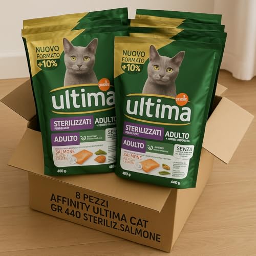 Última comida seca para gatos esterilizados adultos 8 x 440 g – Disponible con carne de res, salmón o pollo – Pienso completo y equilibrado para control del peso (8 x de salmón 440 g)