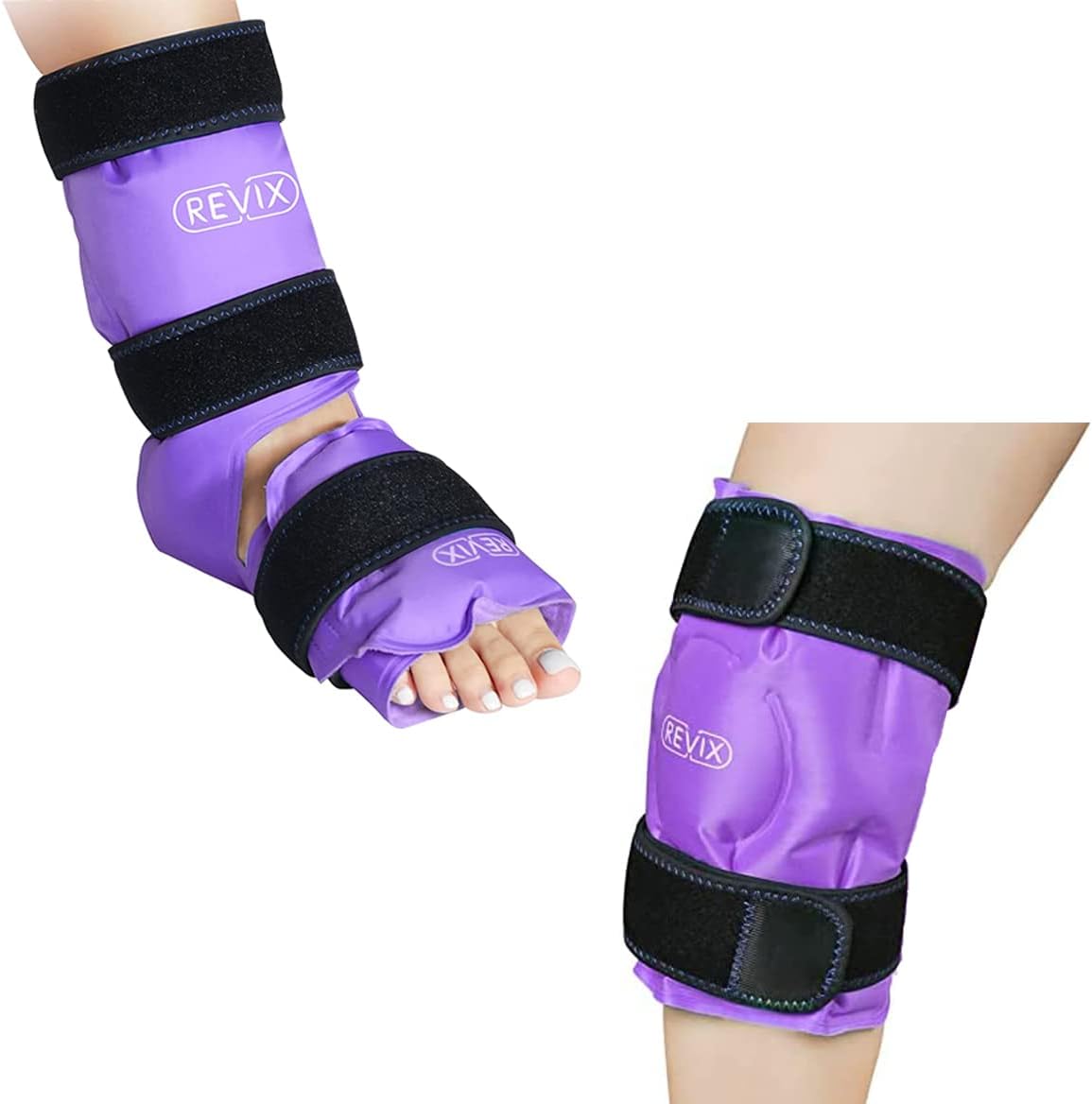 REVIX Knee Ice Pack Wrap for Injuries Reusable Gel and Gel Foot Cold Pack for Achilles Tendonitis