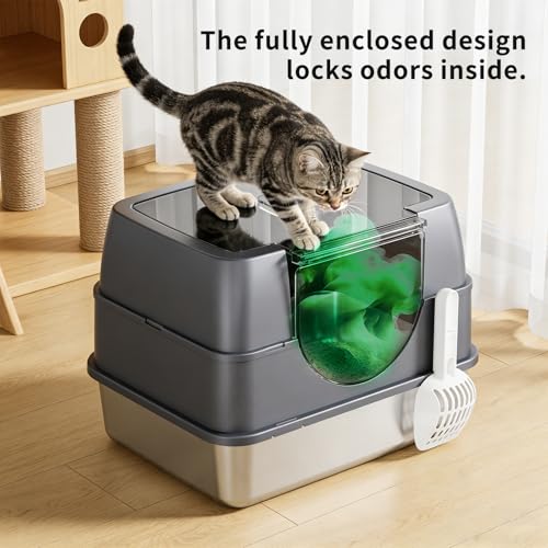 Arenero cerrado para gatos con tapa abatible y bandeja de acero inoxidable miniatura 5