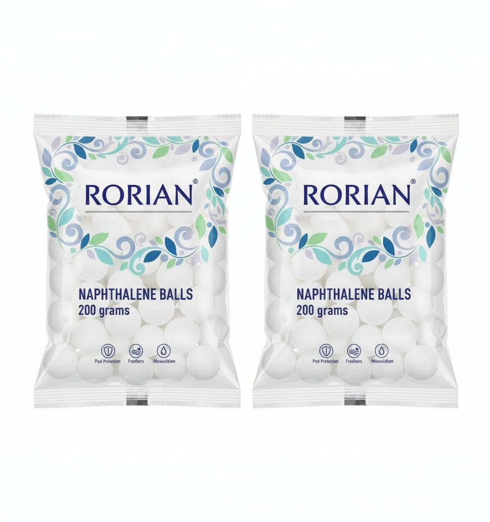 Rorian Naphthalene Balls for Clothes | Bathroom | Wardrobe | Moth, Protect Clothes 100% Safe | Smell Free | Stain-Free/Germs Free, | 200 Gram | White. (200 GM Pack of 2)-image-27