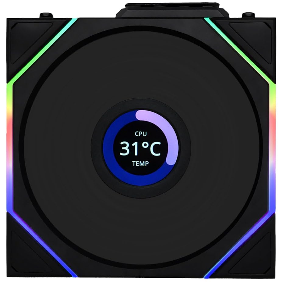 Lian Li UNI FAN TL Wireless LCD PC Fan 120mm RGB – 3-Pack Reverse Blade Gaming PC Fans Black | PWM Fans - 26 ARGB LEDs - 1,900 RPM - Daisy Chain, High Airflow, Low Vibration, Silent, Infinity Mirror