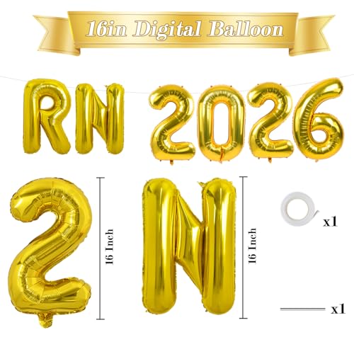 Image of TONIFUL 2026 Nurse Graduation Decorations Gold RN 2026 Balloons 16 Inch RN 2026 Graduation Balloons Class of 2026 Registered Nurse Balloons Decorations 2026 Nursing Graduation Party Supplies