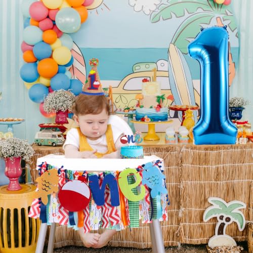 Image of Ofishally One Highchair Banner for First Birthday Party Decorations | Gone Fishing High Chair Fabric Banner for Boys Ofishally High Chair Tassel Banner for 1st Birthday Backdrop Decorations