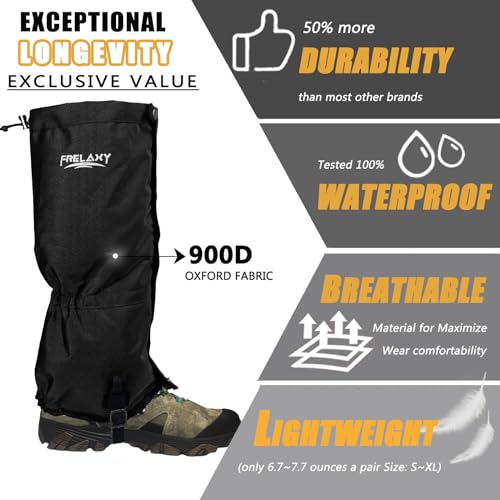 Image of Frelaxy Leg Gaiters Ultra HIGH-Performance Hunting Gaiters, 100% Waterproof Hiking Gaiters with Upgraded Rubber Foot Strap, Adjustable Snow Boot Gaiters
