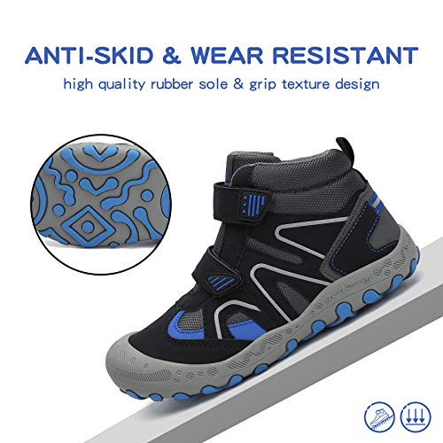 Mishansha Unisex-Child Trail Hiking Shoes Kids Outdoor Running Sneakers Anti-Slip Water-Resistant High Top Trekking Booties Black and Blue 12 Little_Kid