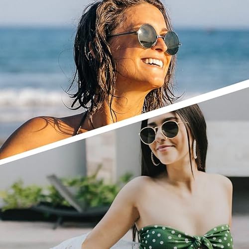 Joopin Black Round & Green Circle Sunglasses Bundle, Hippie Metal Circular Shades for Men Women Polarized UV Protection Sun Glasses Driving Sunnies2