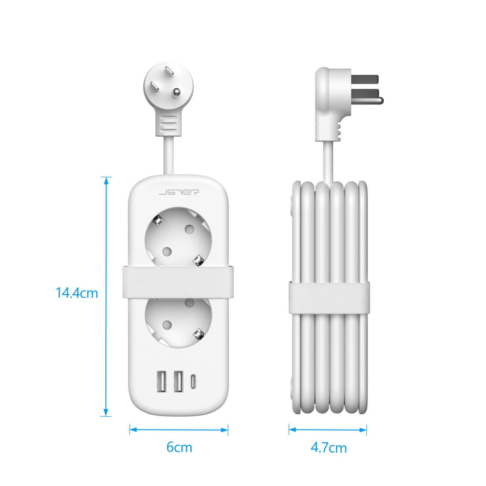 JSVER Adaptateur Prise USA,5 en 1 Adaptateur Voyage France vers USA avec Cable 2m Enroulable et 2 Prise,Type B pour Canada Américaine Mexique Thailande Dominicaine(Blanc)