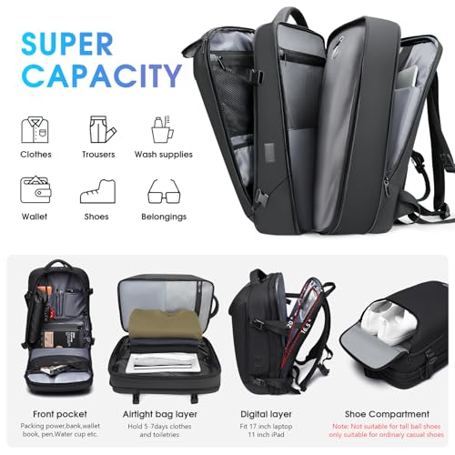 Image of TANGCORLE Vacuum Backpack Travel with Pump, 42L Expandable Carry on Compression Backpack Flight Approved for Women Men Fit 17 Inch Laptop with USB Charging Port Business Weekender