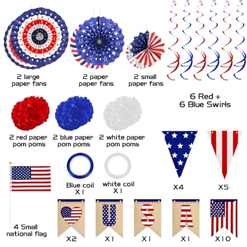 Image of 4th of July Patriotic Decorations Set - 30PCS Patriotic Decorations with LOVE USA Banner American Flag for Memorial Day Independence Day Party Decor Supplies