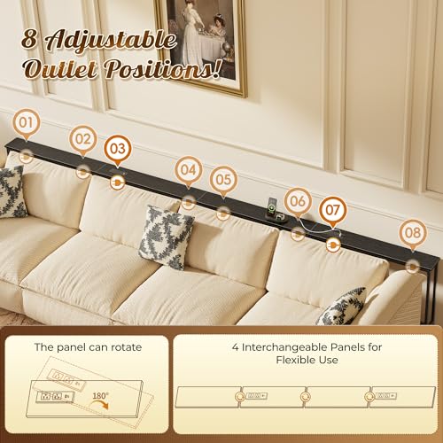 Image of Huuger 141.7 Inch Sofa Table with Power Outlets, Skinny Behind Couch Table | 5.9 Inch Narrow Entryway Table, Extra-Long Console Table, Behind the Couch Table with Outlet for Living Room, Black